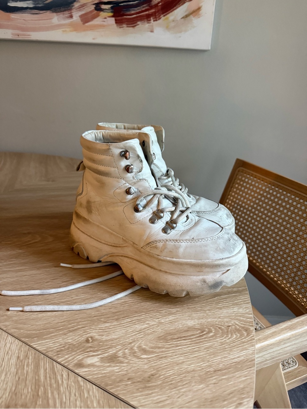 Steve Madden White Lace-Up Platform Boots